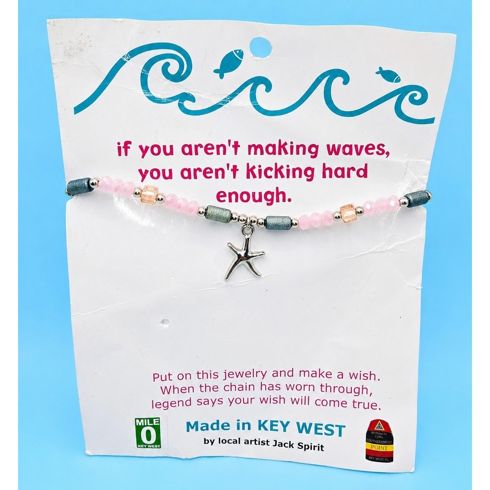 Key West Jack Spirit Starfish Wish Bracelet Pink Beaded Adjustable USA -3510
